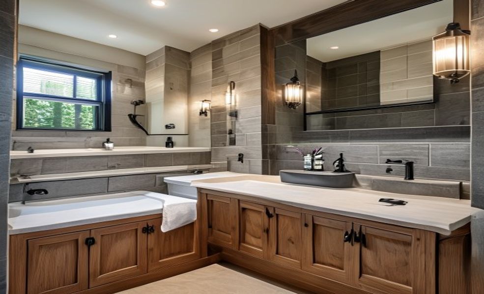 Slate and oak Calgary bathroom renovation style